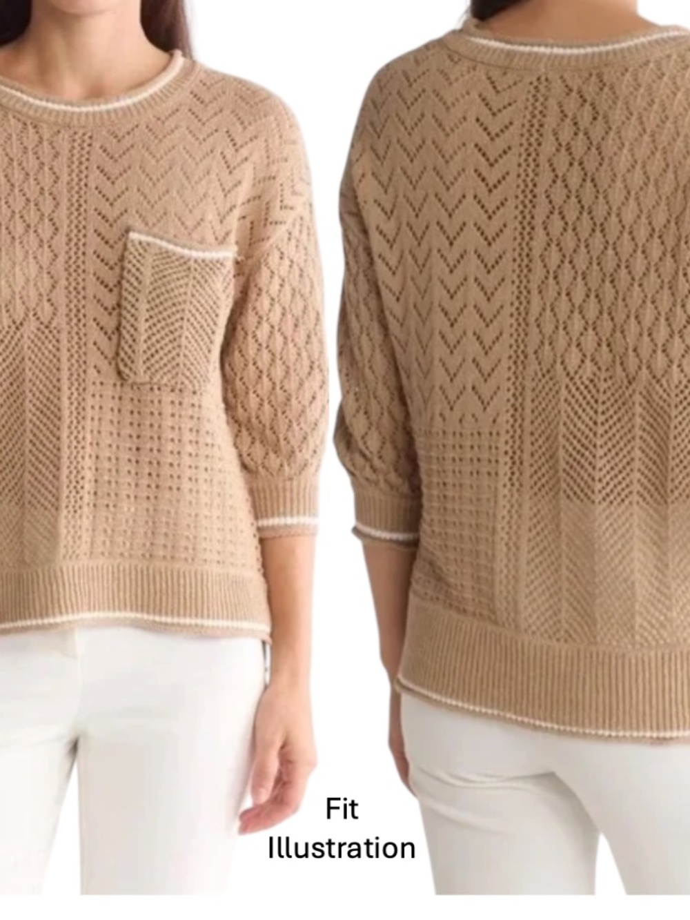 Democracy Pointelle Tipped Sweater - Olive Green Size S - Picture 11 of 11